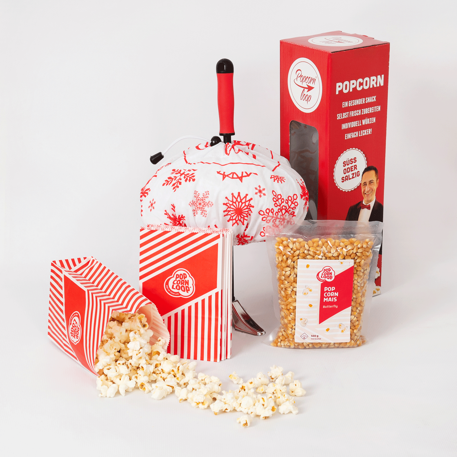 Winter starter set popcorn loop with snowflake hood butterfly 500g 5 popcorn bags